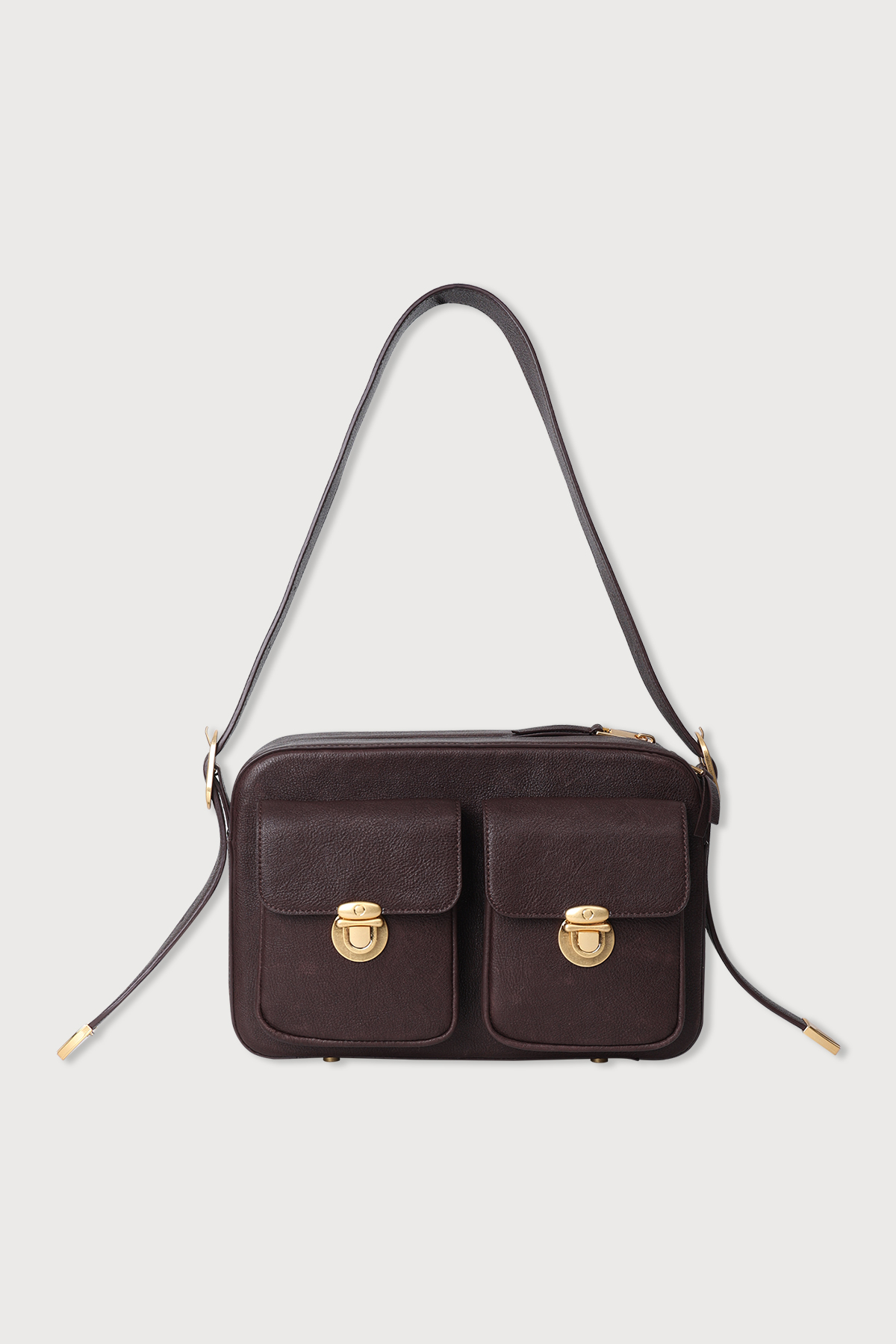 TWO POCKETS LEATHER BAG(BROWN)